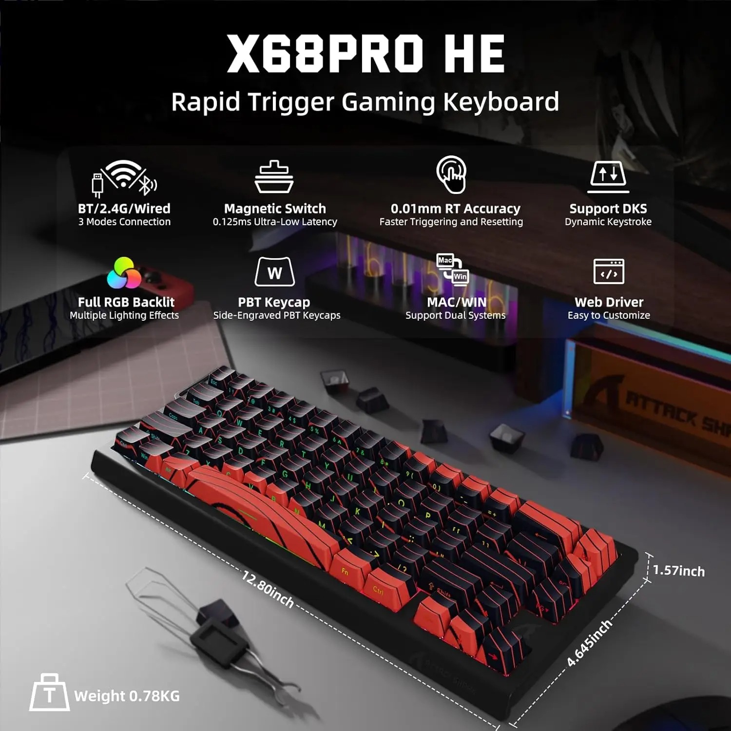 ATTACK SHARK X68 PRO HE Wirele - Keyboard Gaming Transparent avis et prix