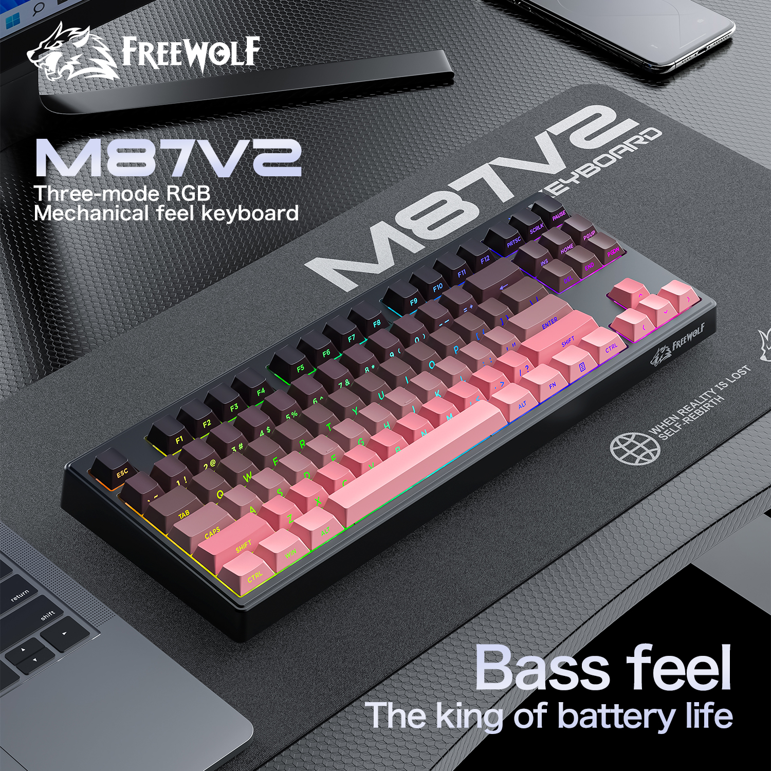 FREEWOLF M87 V2 87 Keys RGB Me - Keyboard Gaming Mac avis et prix