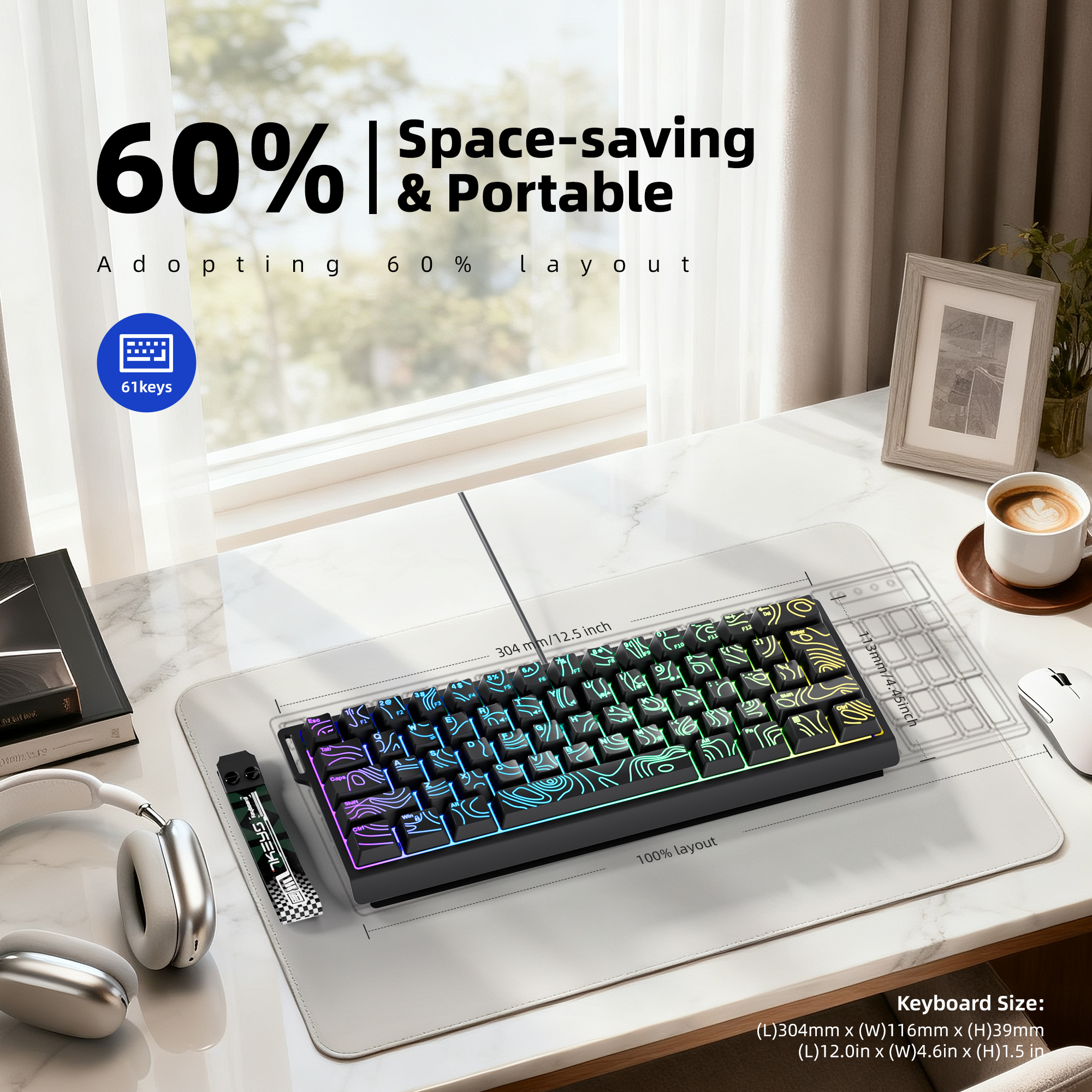 60% compact wired keyboard wit - Keyboard Gaming Transparent avis et prix