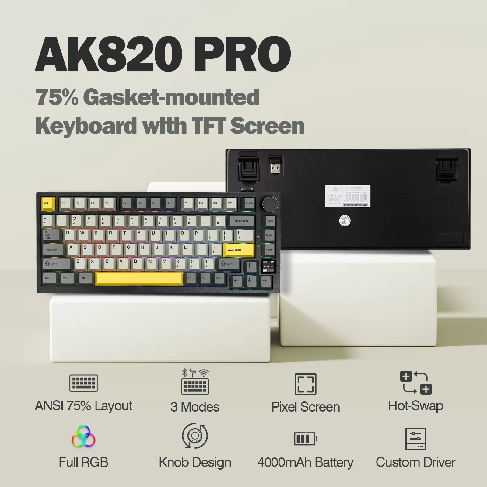 Ajazz AK820 Pro 75% Gasket-mou - Gaming Keyboard Mobile avis et prix