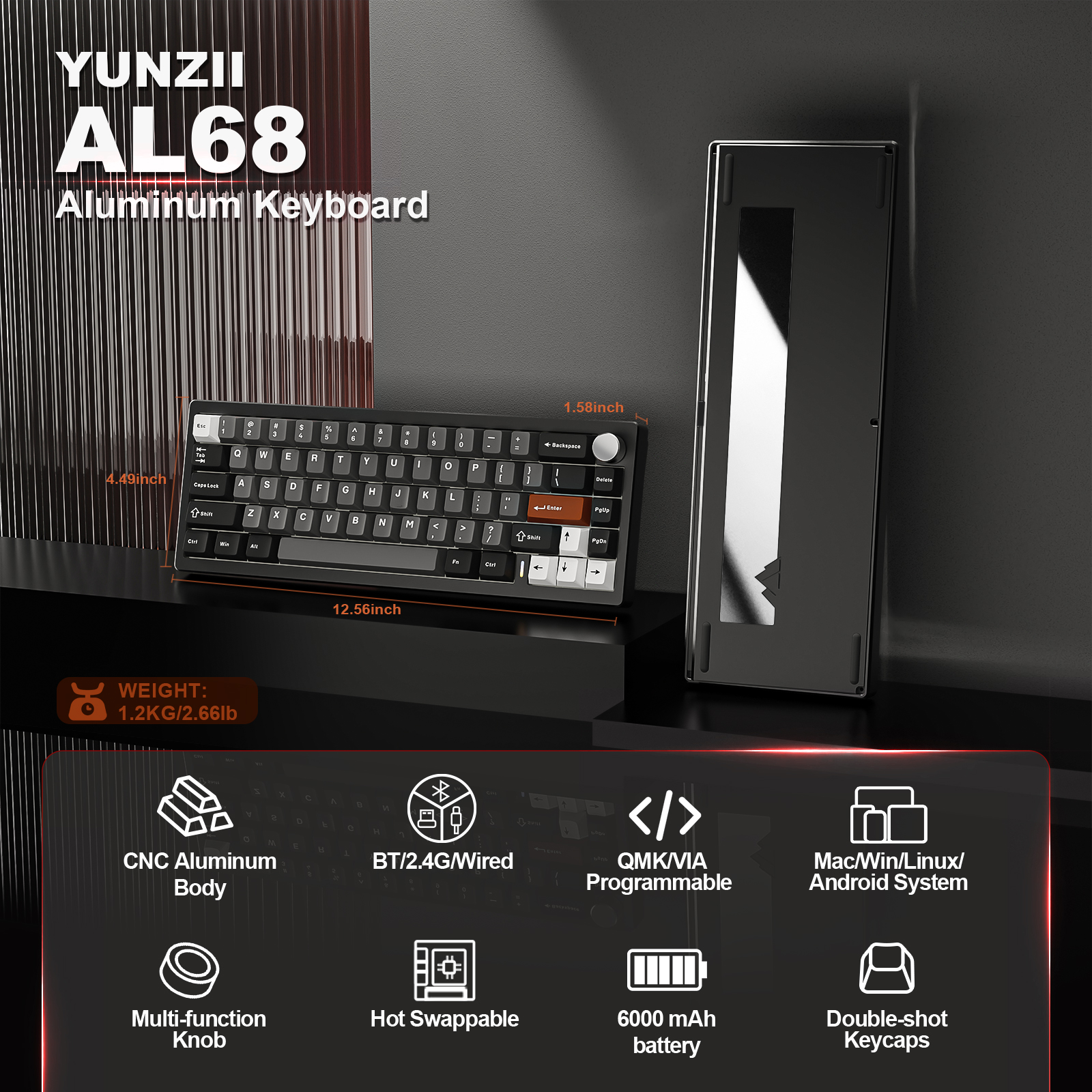 YUNZII AL68 Black QMK/VIA Mech - Gaming Keyboard Mobile avis et prix