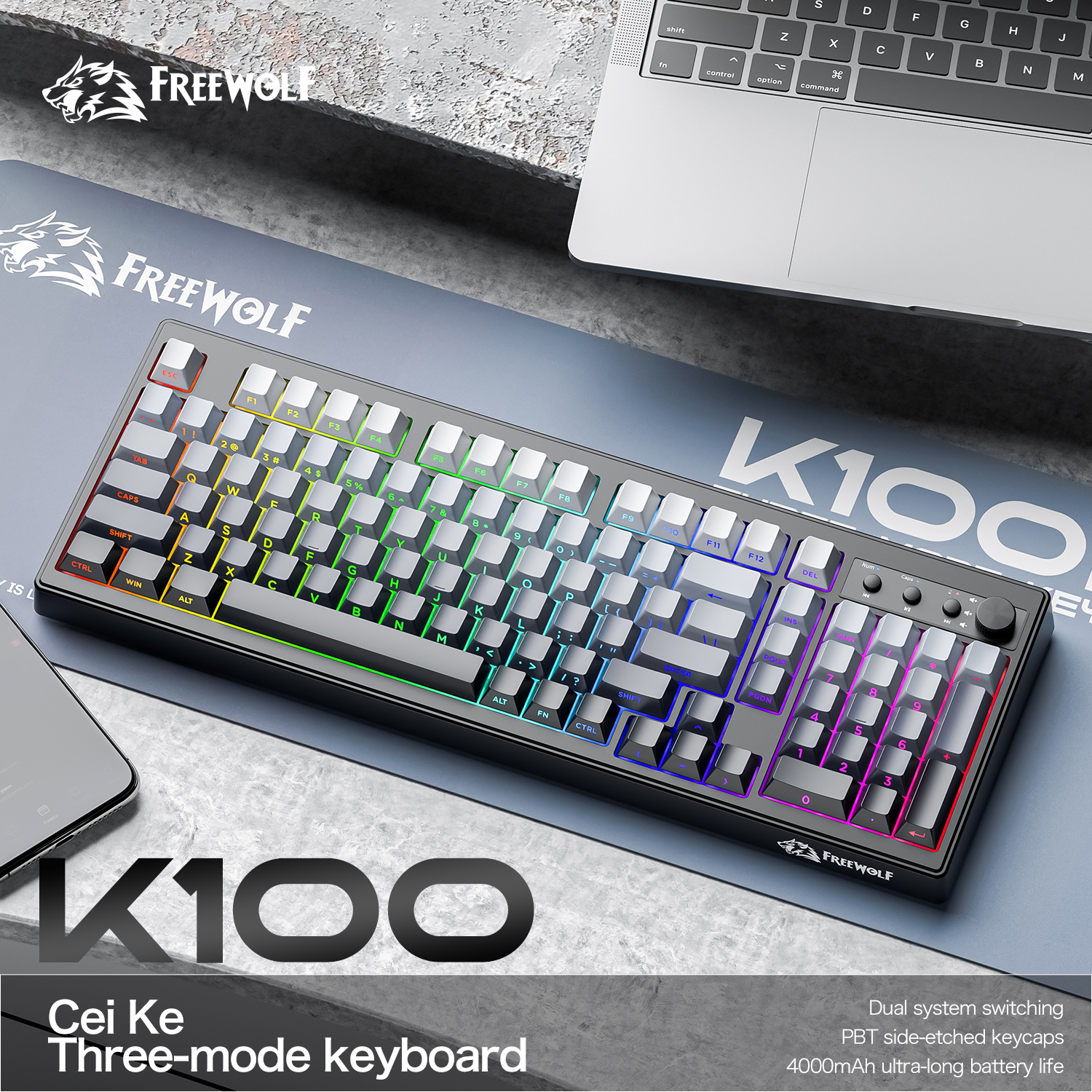 FREEWOLF k100 three-mode silen - Keyboard Gaming Mac avis et prix