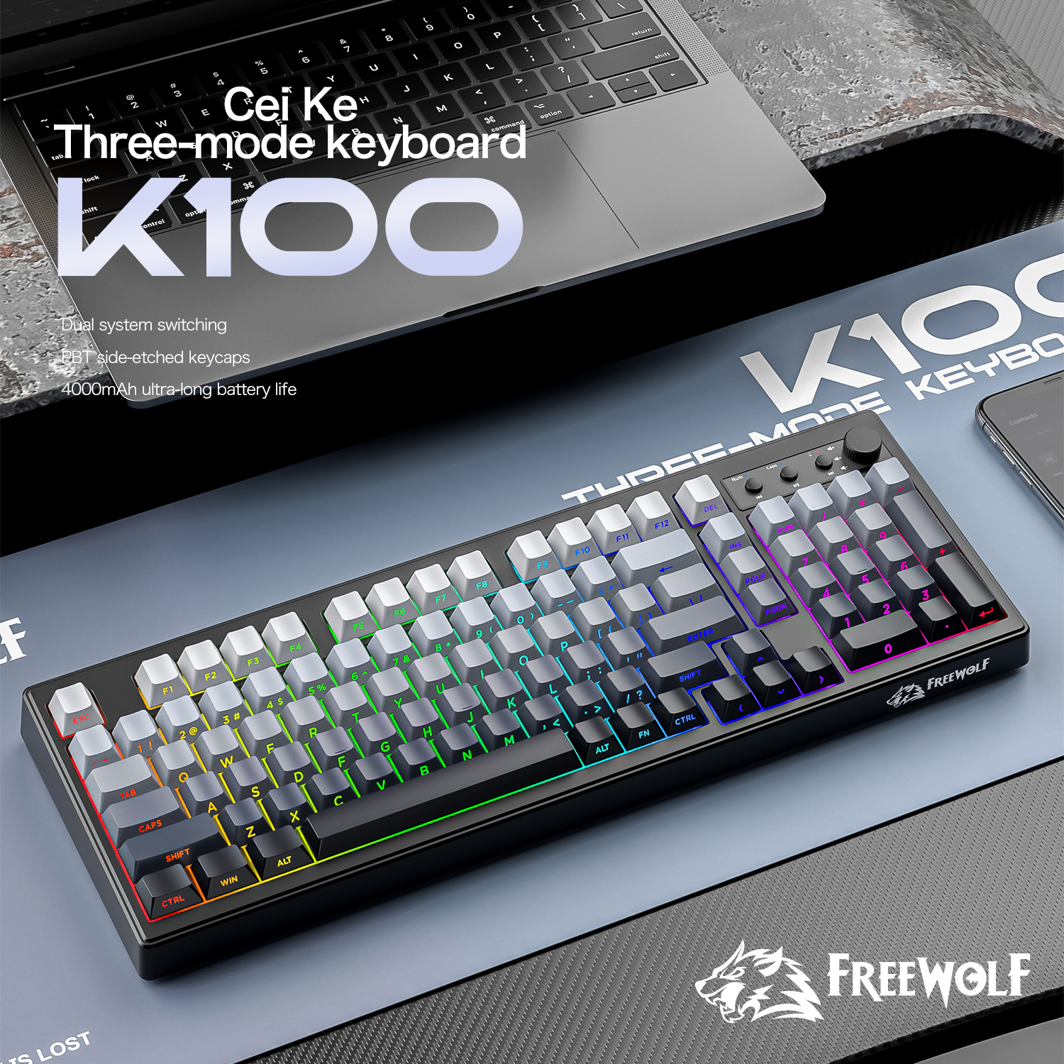 FREEWOLF k100 three-mode silen - Keyboard Gaming Mac avis et prix