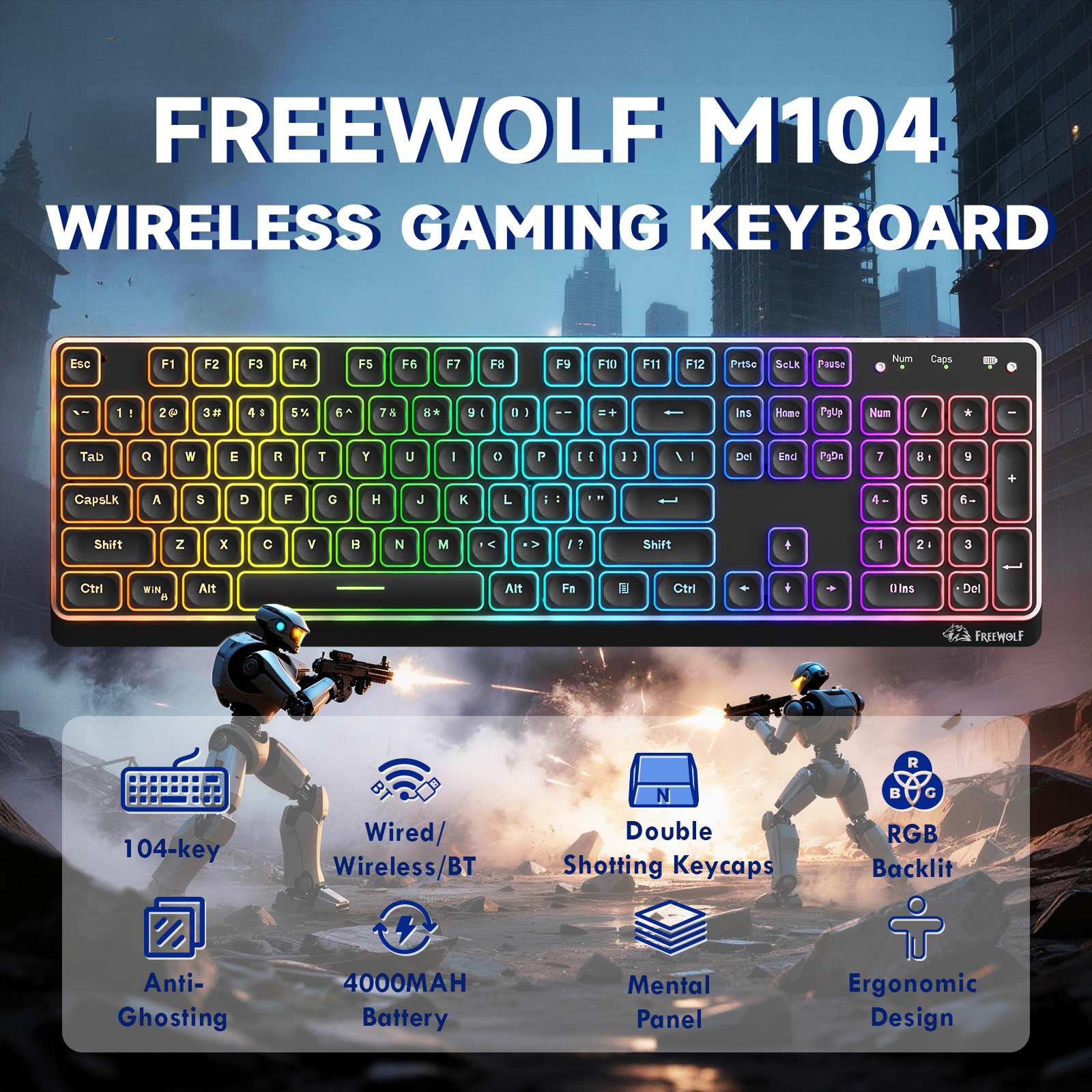 ZIYOULANG M104 Tri Mode Wirele - Keyboard Gaming Mac avis et prix