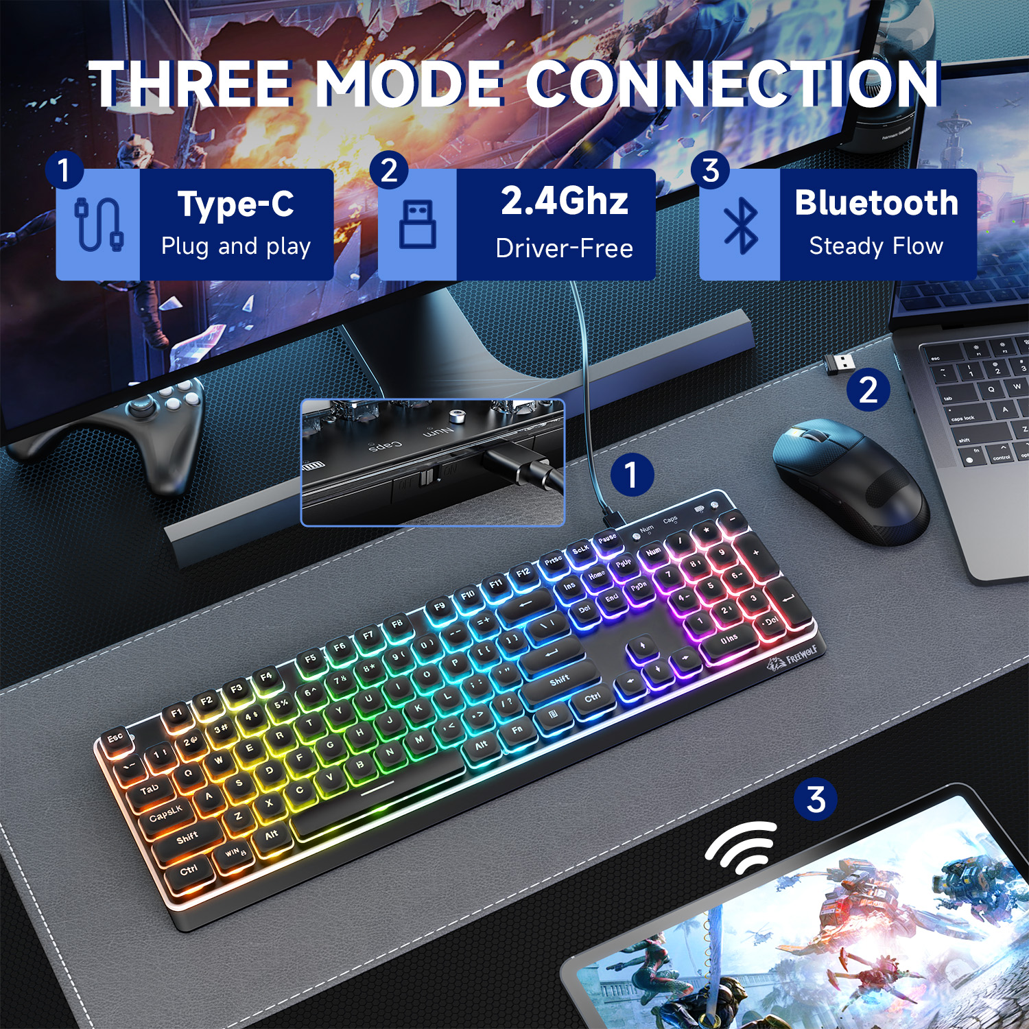 ZIYOULANG M104 Tri Mode Wirele - Keyboard Gaming Mac avis et prix